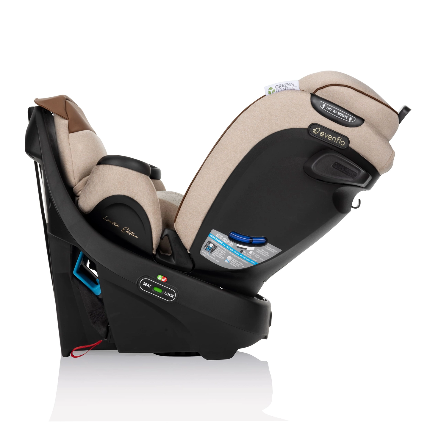 LIMITED EDITION Evenflo Revolve360 Extend All-In-One Rotational Car Seat With Green & Gentle Fabric