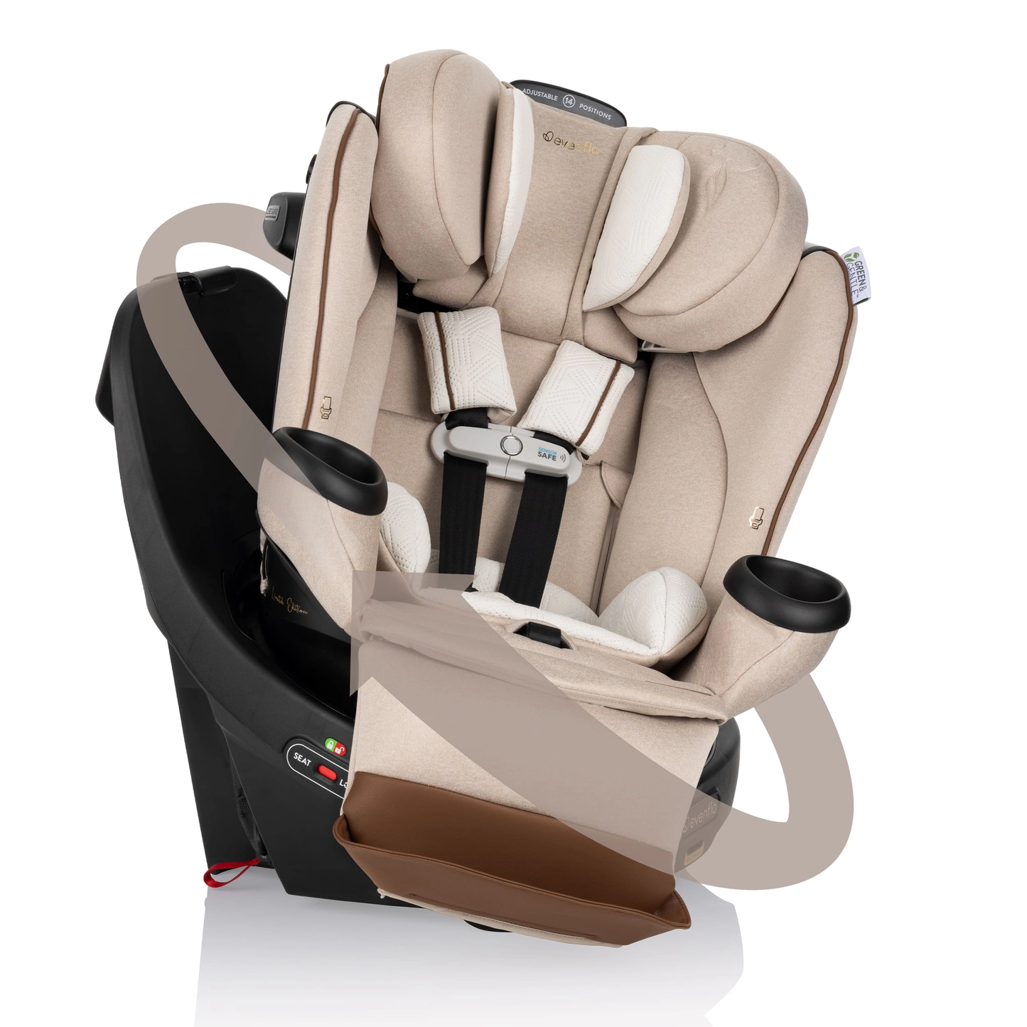 LIMITED EDITION Evenflo Revolve360 Extend All-In-One Rotational Car Seat With Green & Gentle Fabric